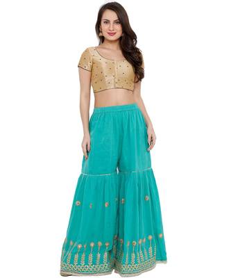 Women's Gold & Navy Blue Mulbery Silk Readymade Saree Blouse 5