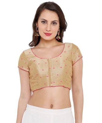 Women's Gold & Pink Mulbery Silk Readymade Saree Blouse 1
