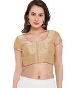 Women's Gold & Pink Mulbery Silk Readymade Saree Blouse