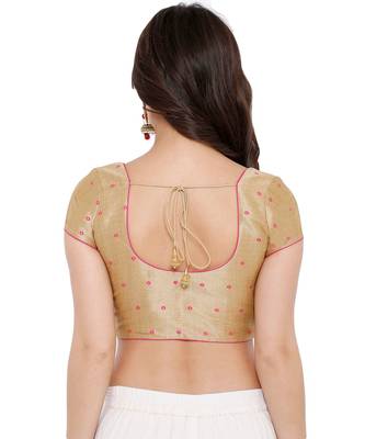 Women's Gold & Pink Mulbery Silk Readymade Saree Blouse 2