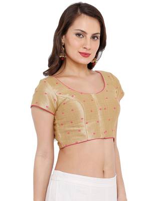 Women's Gold & Pink Mulbery Silk Readymade Saree Blouse 3
