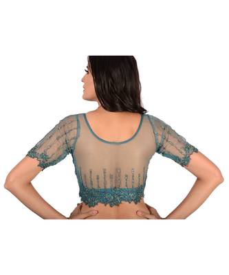 Rama Blue Embroidery Net Semi Stitched Lehenga With Blouse 3