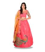 Pink Embroidery Silk Semi Stitched Lehenga With Blouse