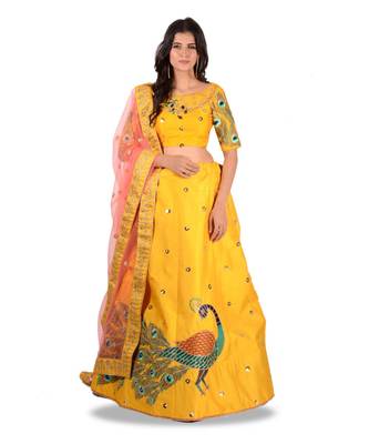Yellow Embroidery Silk Semi Stitched Lehenga With Blouse 1