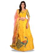 Yellow Embroidery Silk Semi Stitched Lehenga With Blouse