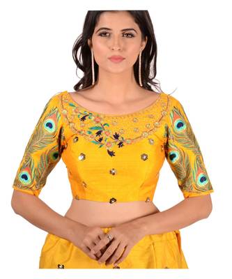 Yellow Embroidery Silk Semi Stitched Lehenga With Blouse 2