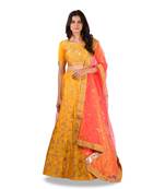 Yellow Embroidery Silk Semi Stitched Lehenga With Blouse