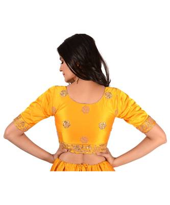 Yellow Embroidery Silk Semi Stitched Lehenga With Blouse 3