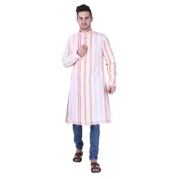 White Cotton Men Kurta  1