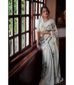 off white PURE SILK HANDPAINTED BLOSSOM SAREE