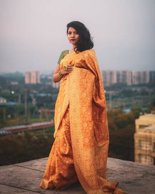 Mustard Woven Art Silk Saree With Blouse 4