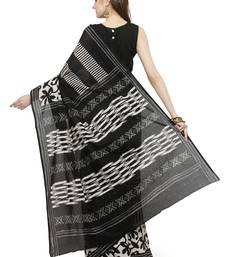   Black Hand Block Printed Cotton Saree With Blouse