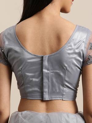 Grey Embroidered Net Saree With Blouse 4