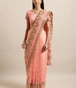 Peach Embroidered Net Saree With Blouse