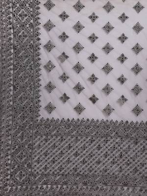 Grey Embroidered Net Saree With Blouse 5