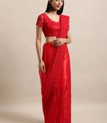 Red Embroidered Net Saree With Blouse