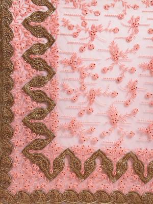 Peach Embroidered Net Saree With Blouse 4