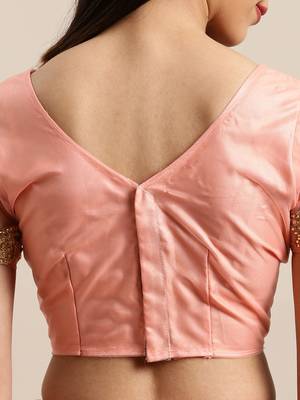 Peach Embroidered Net Saree With Blouse 5