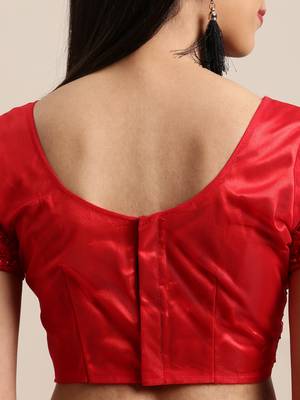 Red Embroidered Net Saree With Blouse 2