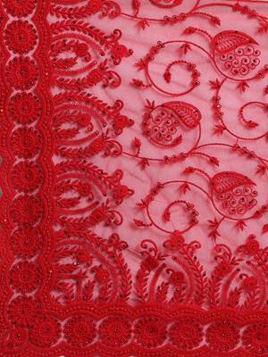 Red Embroidered Net Saree With Blouse 5
