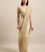 Beige Embroidered Net Saree With Blouse