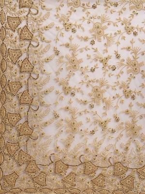 Beige Embroidered Net Saree With Blouse 5