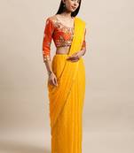 Yellow Plain Nazneen Saree With Blouse