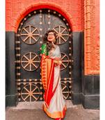 Beige Woven Crepe Saree With Blouse