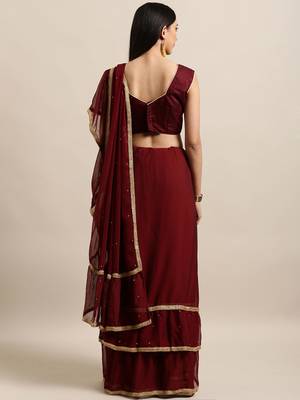 Maroon Printed Chiffon Saree With Blouse 1
