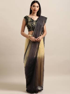 Black Printed Net Saree With Blouse 1
