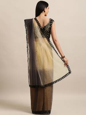 Black Printed Net Saree With Blouse 2