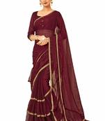 Maroon Printed Chiffon Saree With Blouse