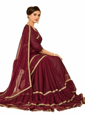 Maroon Printed Chiffon Saree With Blouse 2