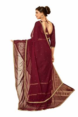 Maroon Printed Chiffon Saree With Blouse 3