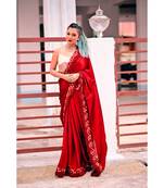 Inddus Maroon Silk Blend Lace Bordered Fringe Saree With Blouse
