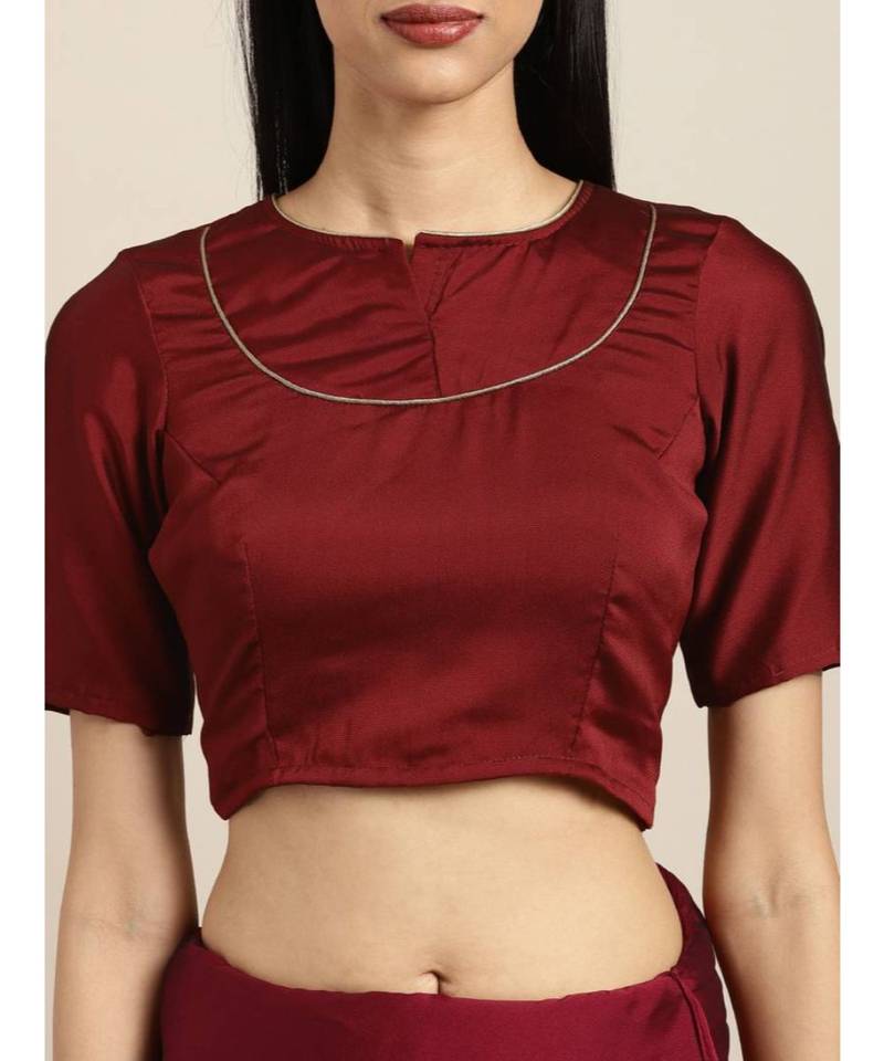 Inddus Maroon Silk Blend Lace Bordered Fringe Saree With Blouse