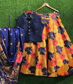 Multicolor plain
 silk semi stitched lehenga