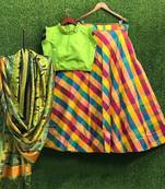 Multicolor plain
 silk semi stitched lehenga