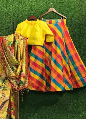 Multicolor Plain
 Silk Semi Stitched Lehenga 1