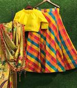 Multicolor Plain
 Silk Semi Stitched Lehenga