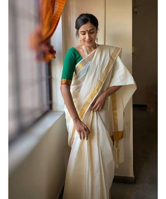 kasavu saree with golden border. 2