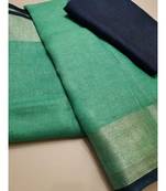 Green  Woven Linen Saree With Blouse