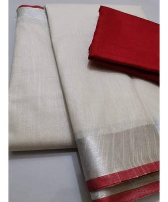 White Woven Linen Saree With Blouse 1