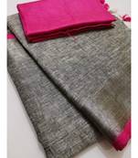 Grey  Woven Linen Saree With Blouse