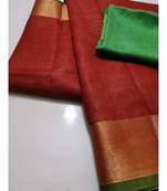 Maroon Woven Linen Saree With Blouse