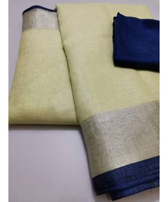 Cream Woven Linen Saree With Blouse 1