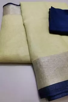 Cream Woven Linen Saree With Blouse