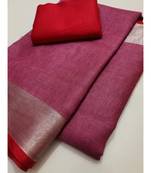 Pink Woven Linen Saree With Blouse