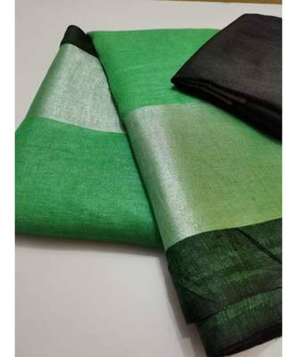 Green  Woven Linen Saree With Blouse 1