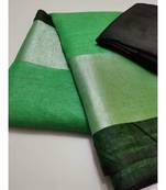Green  Woven Linen Saree With Blouse